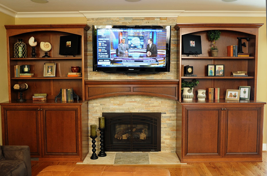 The Wood Connection Cherry Bookcases And Fireplace Mantel The